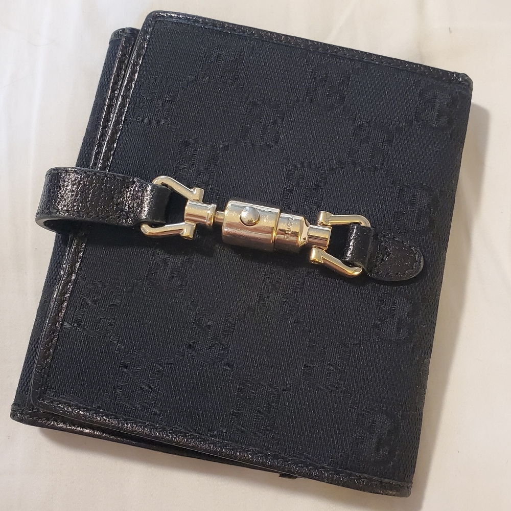 Gucci Jackie Black Canvas Bifold Wallet